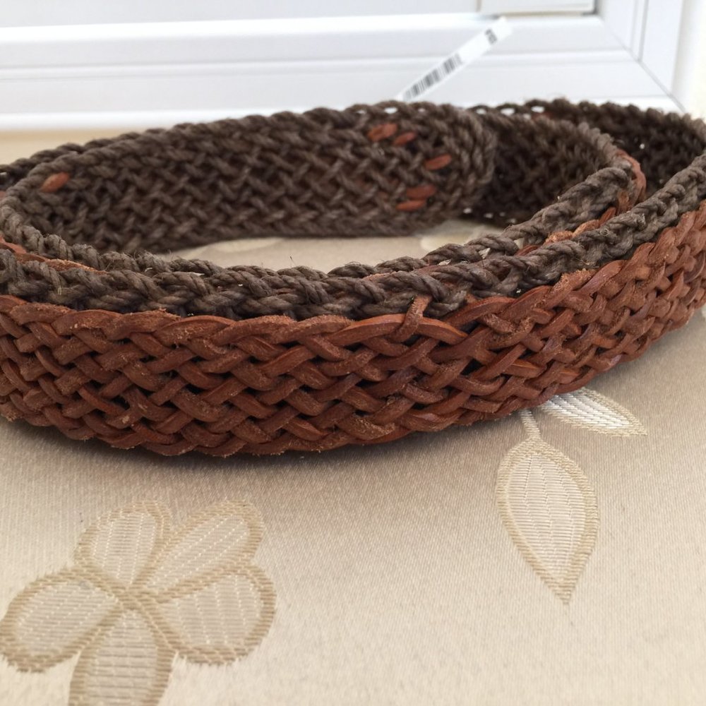 JOHN VARVATOS Mens ITALY Leather Braided Belt Silver Buckle Lt. Brown Sz 38 NEW - Picture 7 of 8